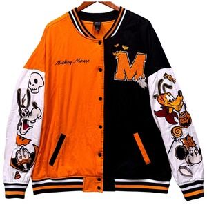 Disney Her Universe Halloween Mickey Mouse Varsity Jacket Orange Black Size 2‎